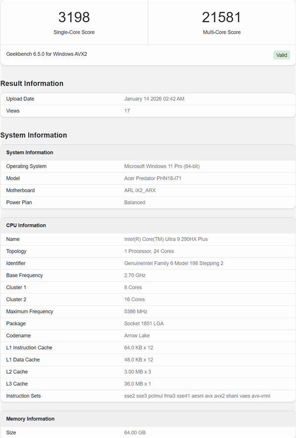 Intel旗舰Ultra 9 290HX Plus曝光:移动端逼近桌面9950X3D!